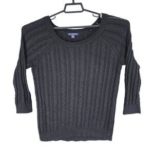 Womens Black American Eagle Outfitters Cable Knit Sweater Round Neck Size M
